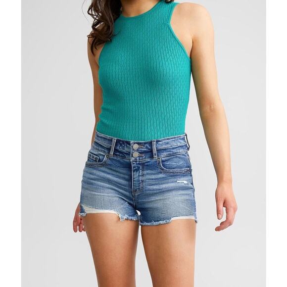 BKE Denim Gabby Stretch High Rise Denim Short Size 27 Distressed Corey Wash - Picture 1 of 16
